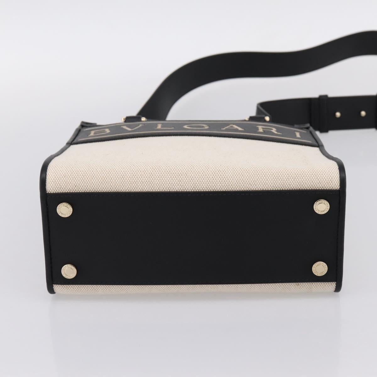 BVLGARI Hand Bag Canvas 2way Beige Gold Auth 202907M