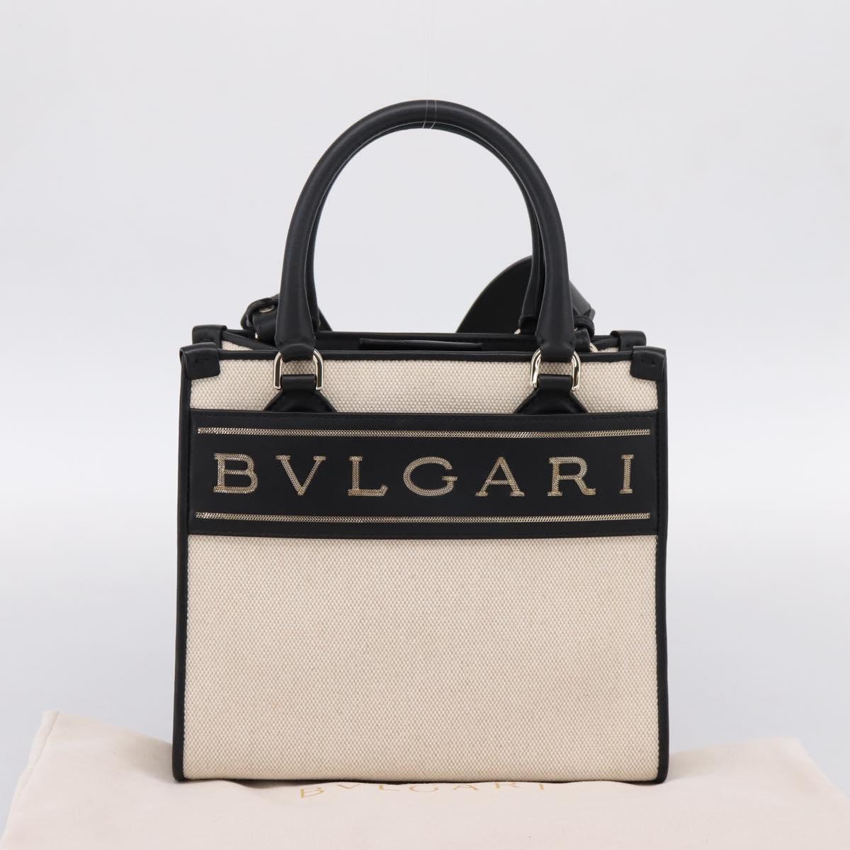 BVLGARI Hand Bag Canvas 2way Beige Gold Auth 202907M