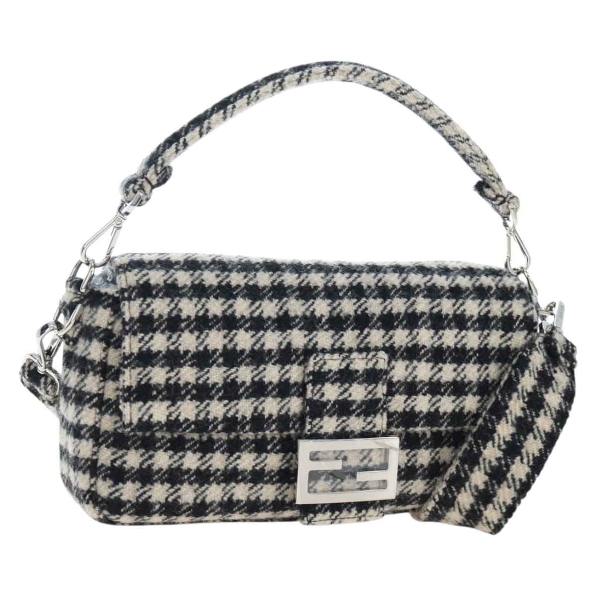 FENDI Newbucket Mamma Baguette Shoulder Bag Wool 2way Black Silver Auth 202909SAV