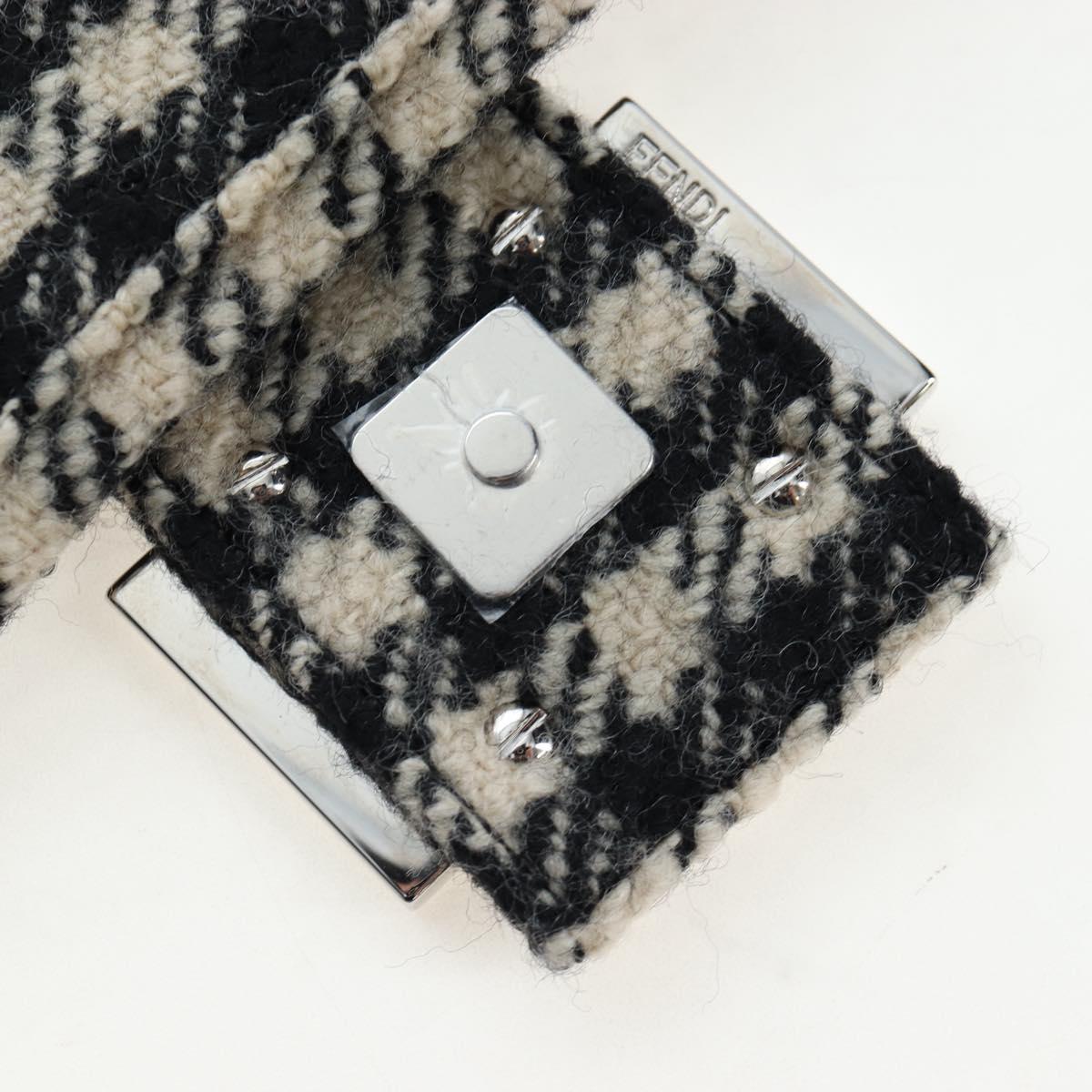 FENDI Newbucket Mamma Baguette Shoulder Bag Wool 2way Black Silver Auth 202909SAV