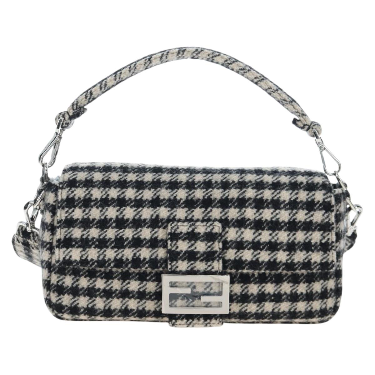 FENDI Newbucket Mamma Baguette Shoulder Bag Wool 2way Black Silver Auth 202909SAV