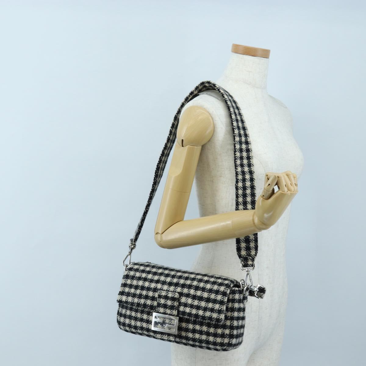 FENDI Newbucket Mamma Baguette Shoulder Bag Wool 2way Black Silver Auth 202909SAV