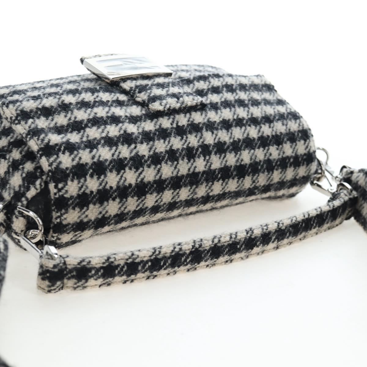 FENDI Newbucket Mamma Baguette Shoulder Bag Wool 2way Black Silver Auth 202909SAV