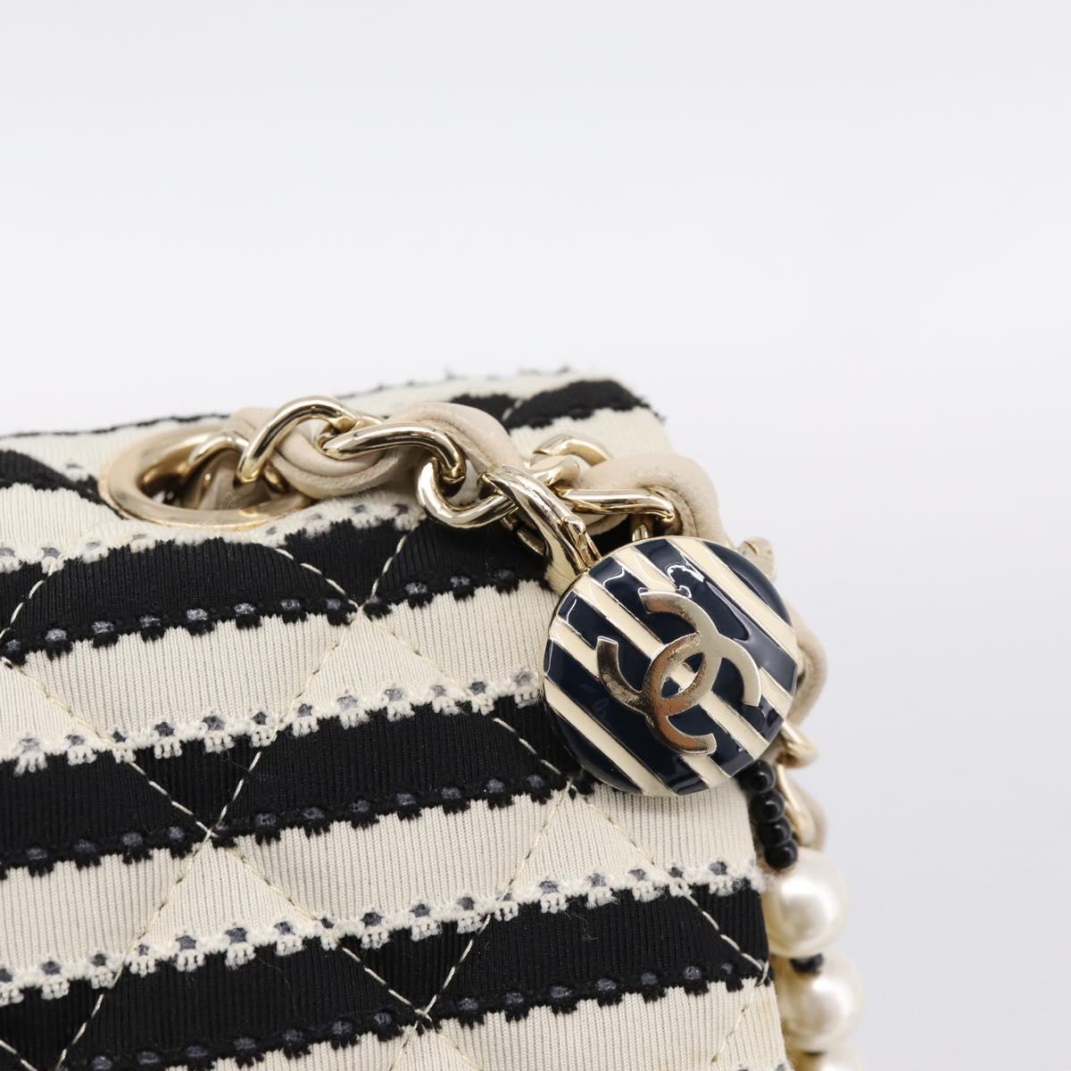 CHANEL Chain Matelasse 25 Bag Cotton Jersey Black White gold CC Auth 202910SM