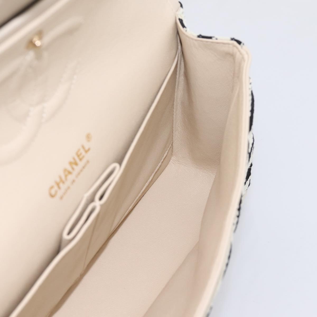 CHANEL Chain Matelasse 25 Bag Cotton Jersey Black White gold CC Auth 202910SM