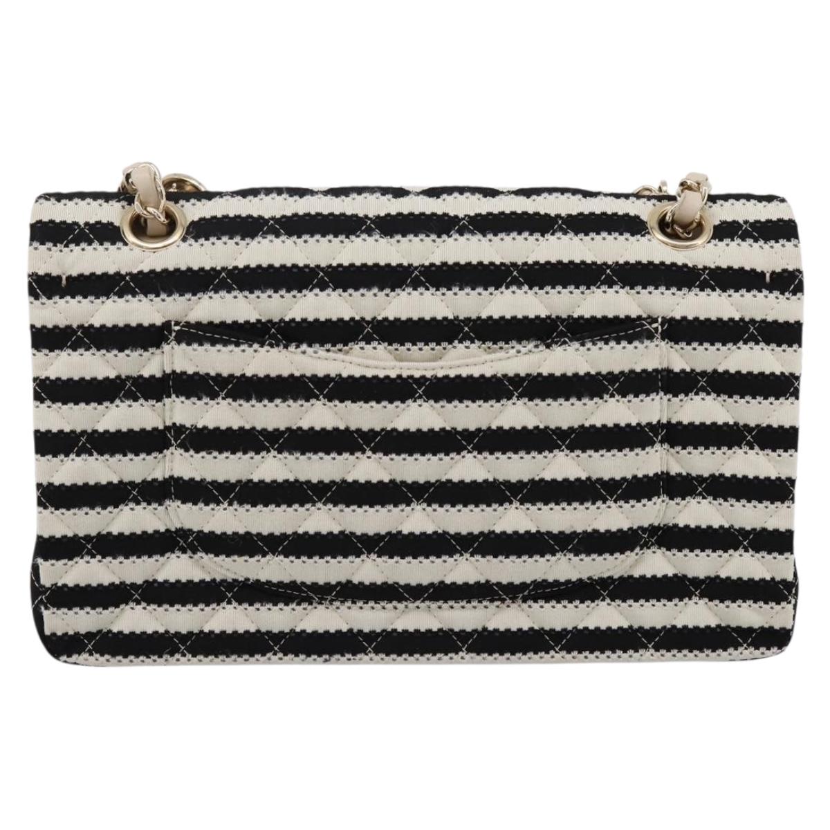 CHANEL Chain Matelasse 25 Bag Cotton Jersey Black White gold CC Auth 202910SM