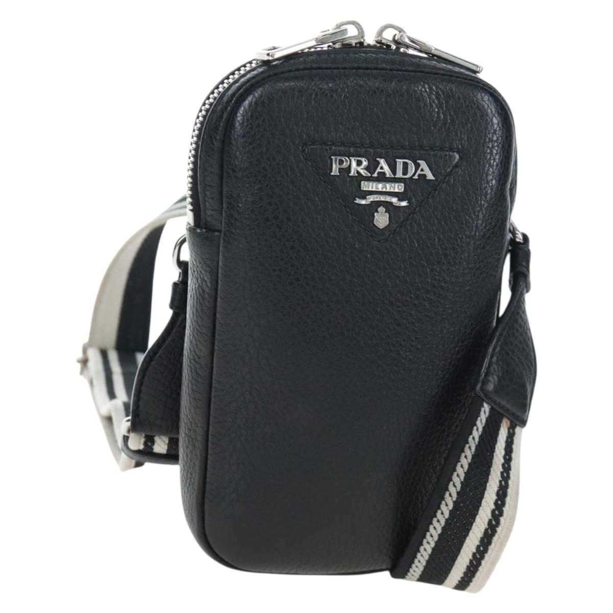 PRADA Shoulder Bag Vittero Dino Leather Black Silver Auth 202911V
