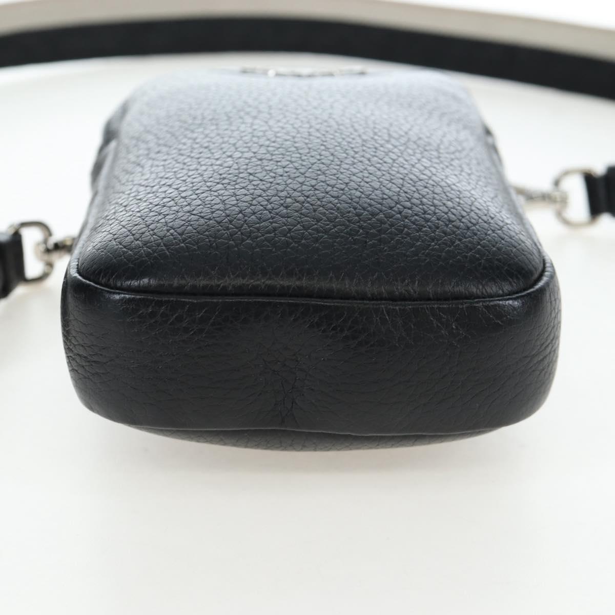 PRADA Shoulder Bag Vittero Dino Leather Black Silver Auth 202911V