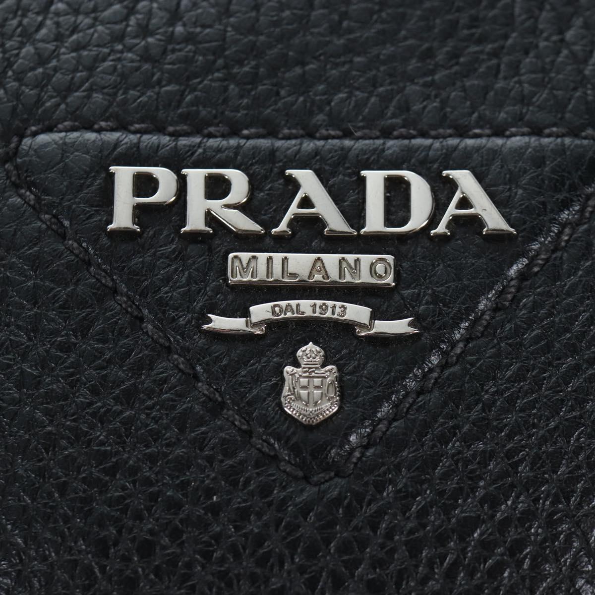 PRADA Shoulder Bag Vittero Dino Leather Black Silver Auth 202911V