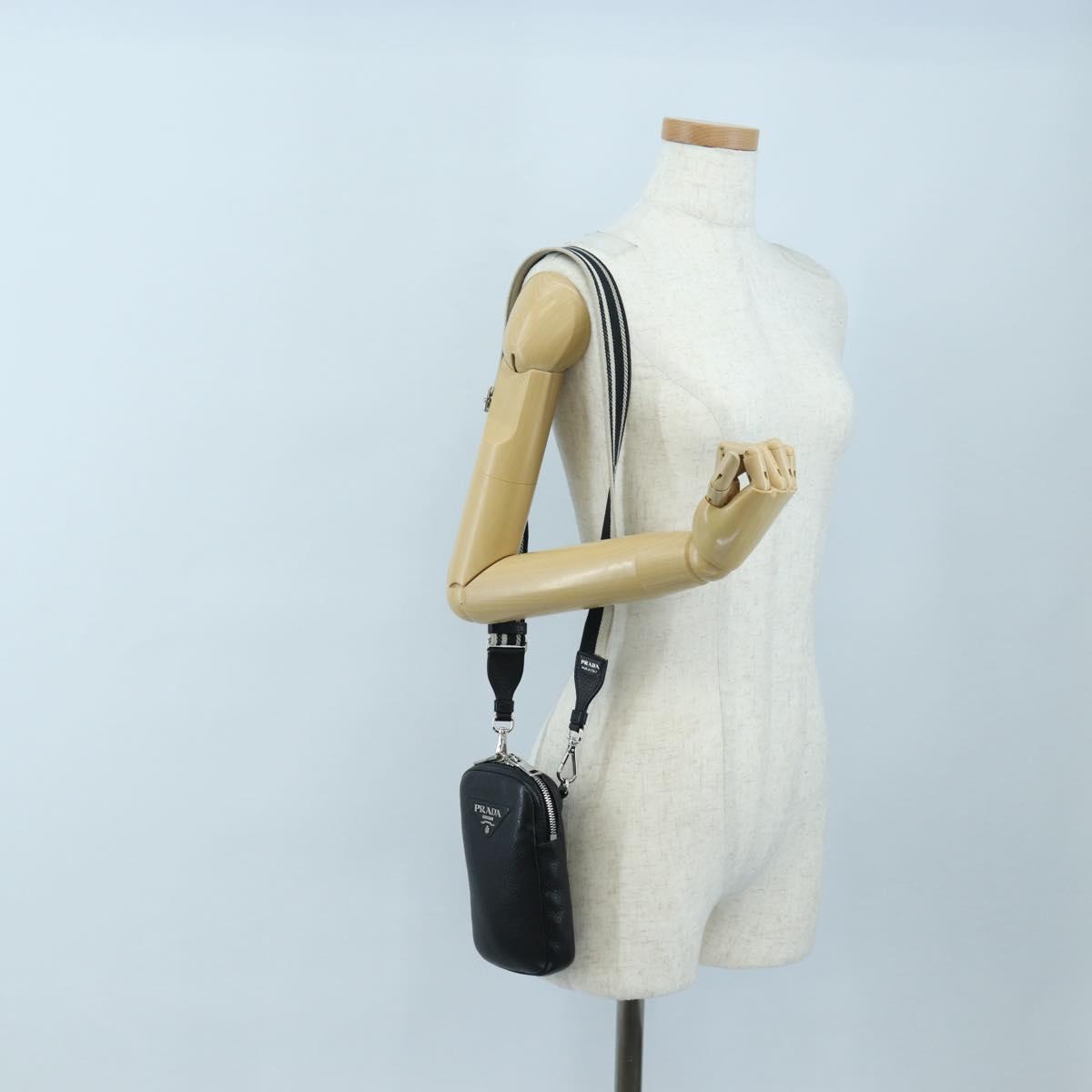 PRADA Shoulder Bag Vittero Dino Leather Black Silver Auth 202911V