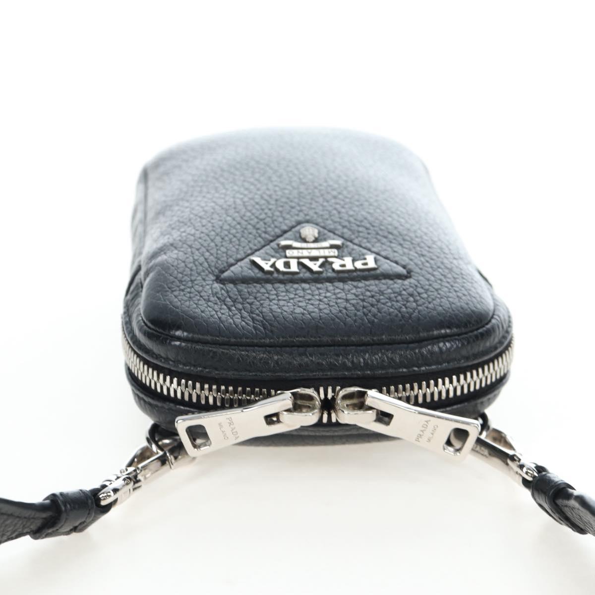 PRADA Shoulder Bag Vittero Dino Leather Black Silver Auth 202911V