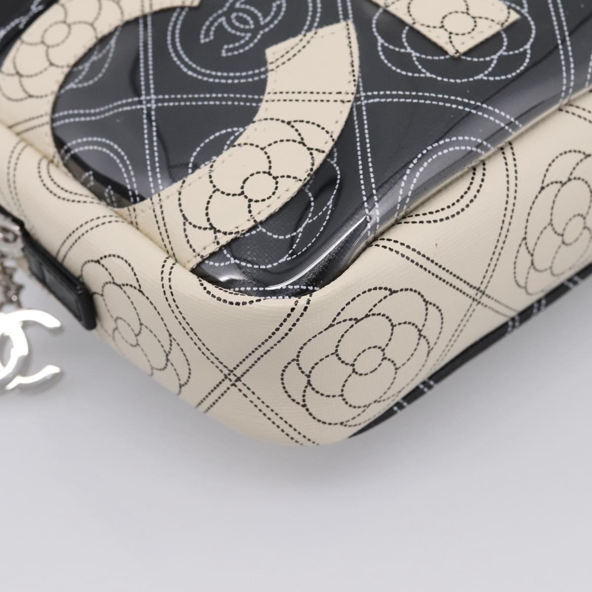 CHANEL Camelia Shoulder Bag PVC Canvas Black Silver CC Auth 202912SAM