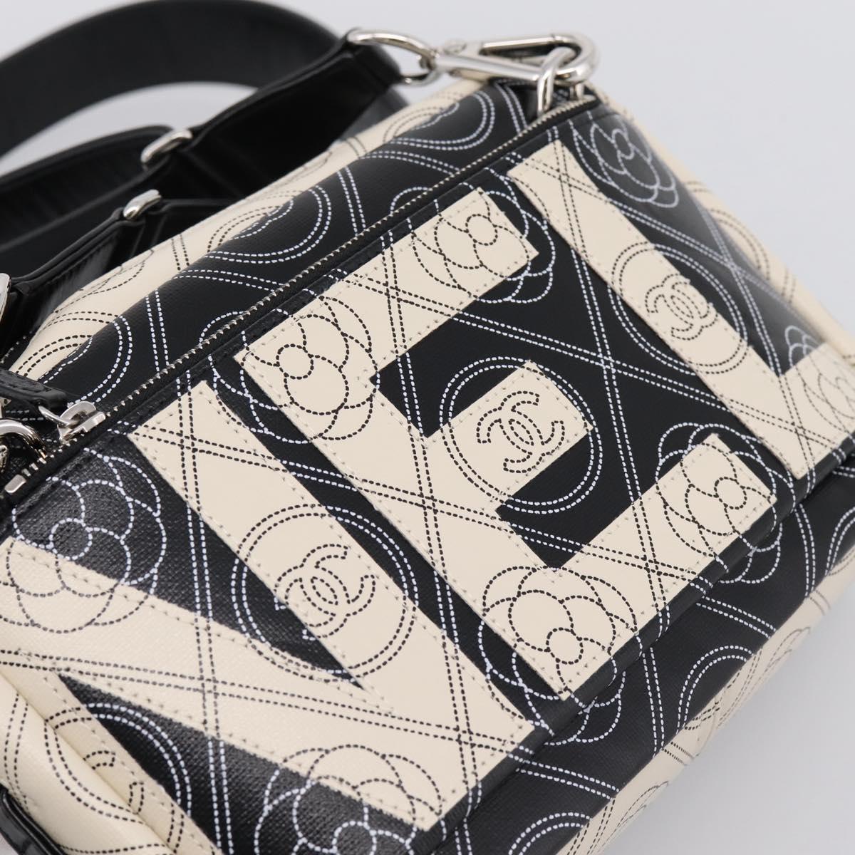 CHANEL Camelia Shoulder Bag PVC Canvas Black Silver CC Auth 202912SAM