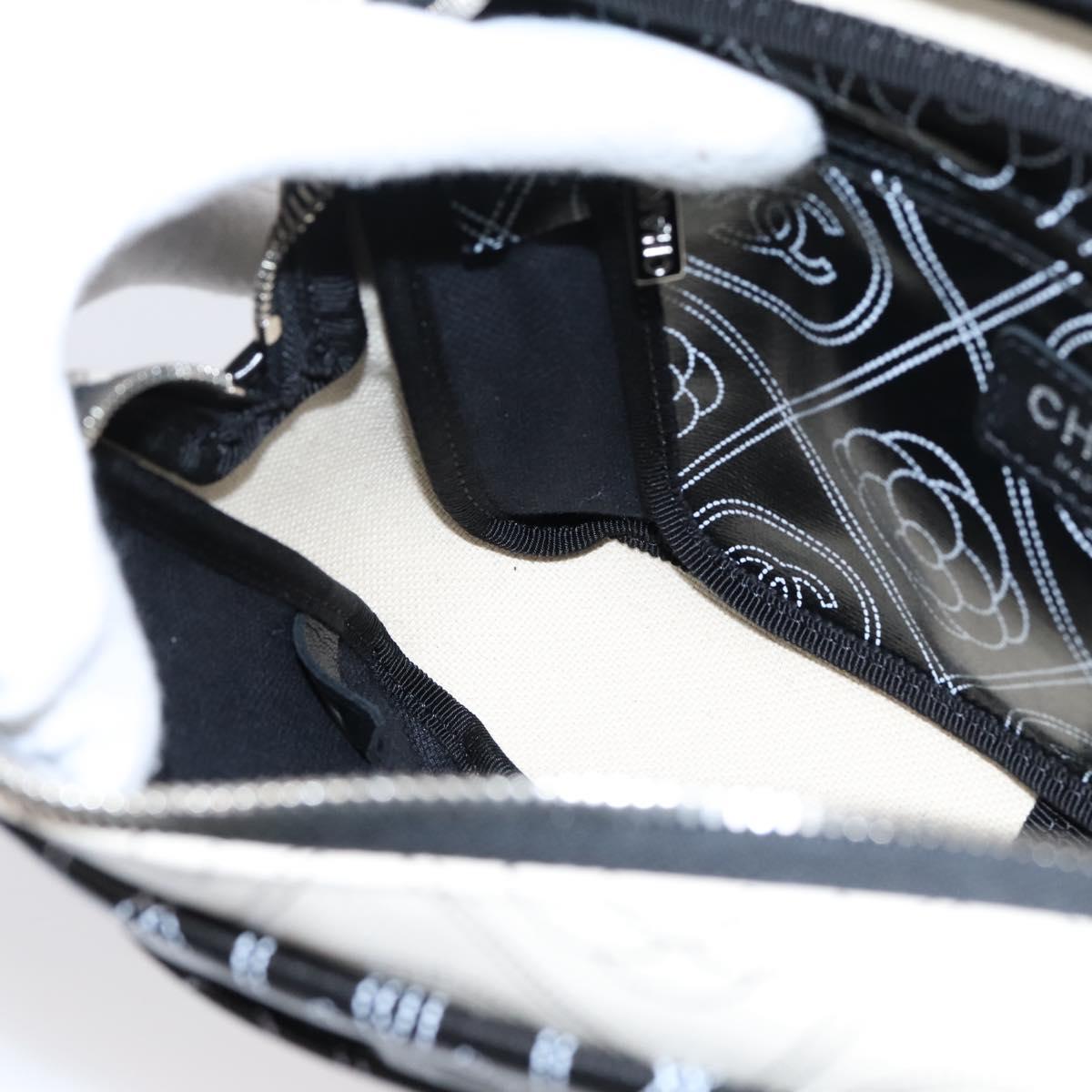 CHANEL Camelia Shoulder Bag PVC Canvas Black Silver CC Auth 202912SAM