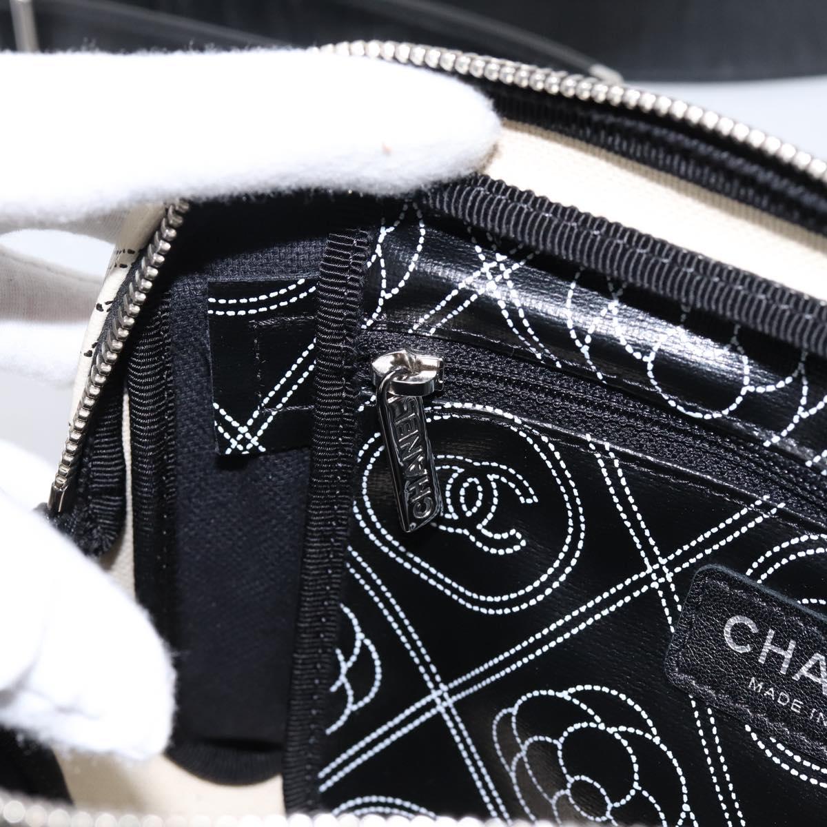 CHANEL Camelia Shoulder Bag PVC Canvas Black Silver CC Auth 202912SAM