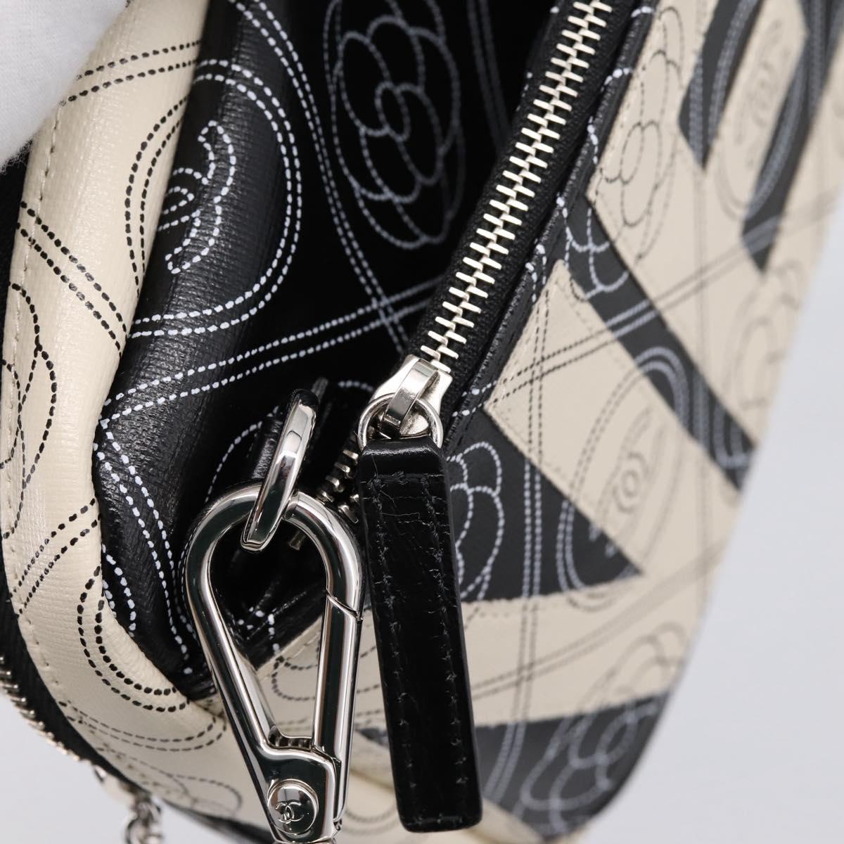 CHANEL Camelia Shoulder Bag PVC Canvas Black Silver CC Auth 202912SAM