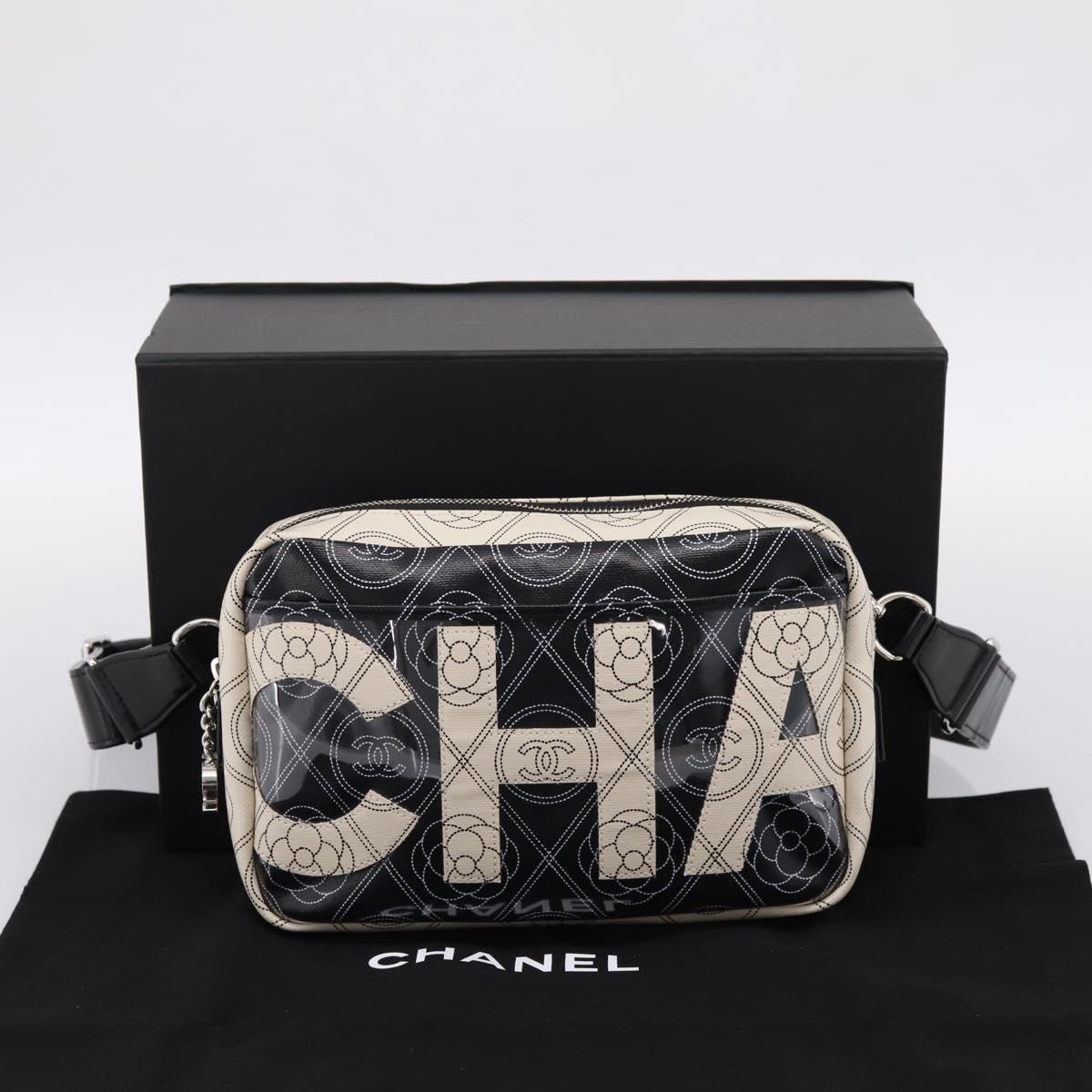 CHANEL Camelia Shoulder Bag PVC Canvas Black Silver CC Auth 202912SAM
