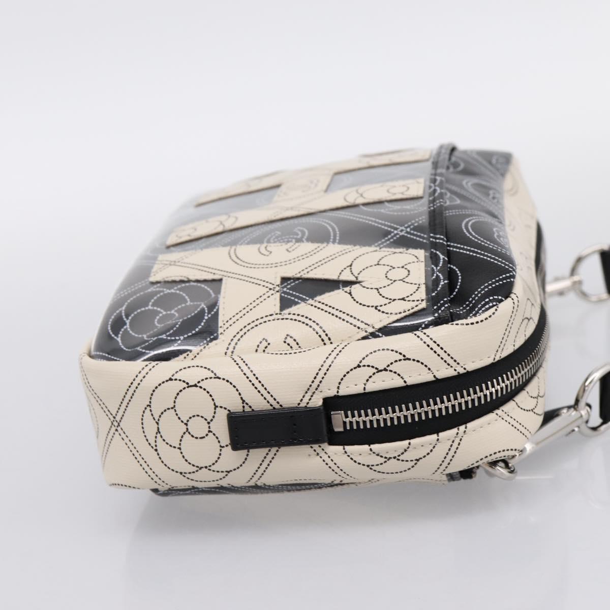 CHANEL Camelia Shoulder Bag PVC Canvas Black Silver CC Auth 202912SAM