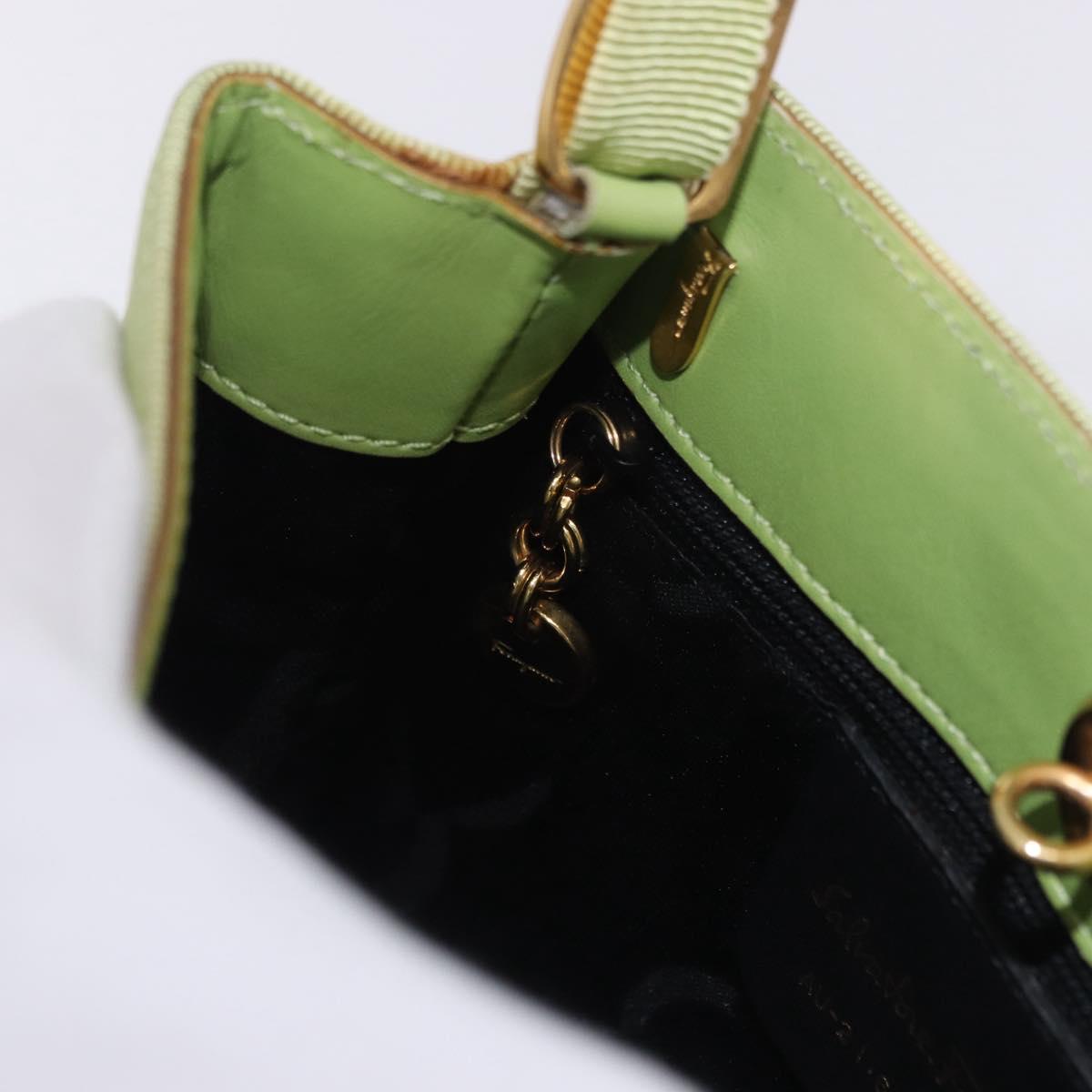 Salvatore Ferragamo Vala Hand Bag Canvas Green Gold Auth 202914A