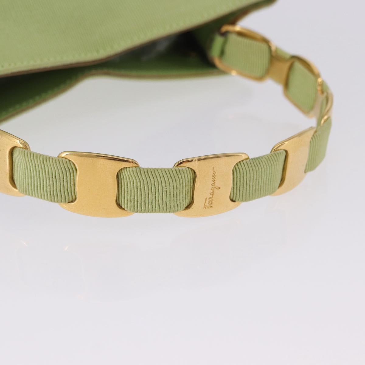 Salvatore Ferragamo Vala Hand Bag Canvas Green Gold Auth 202914A
