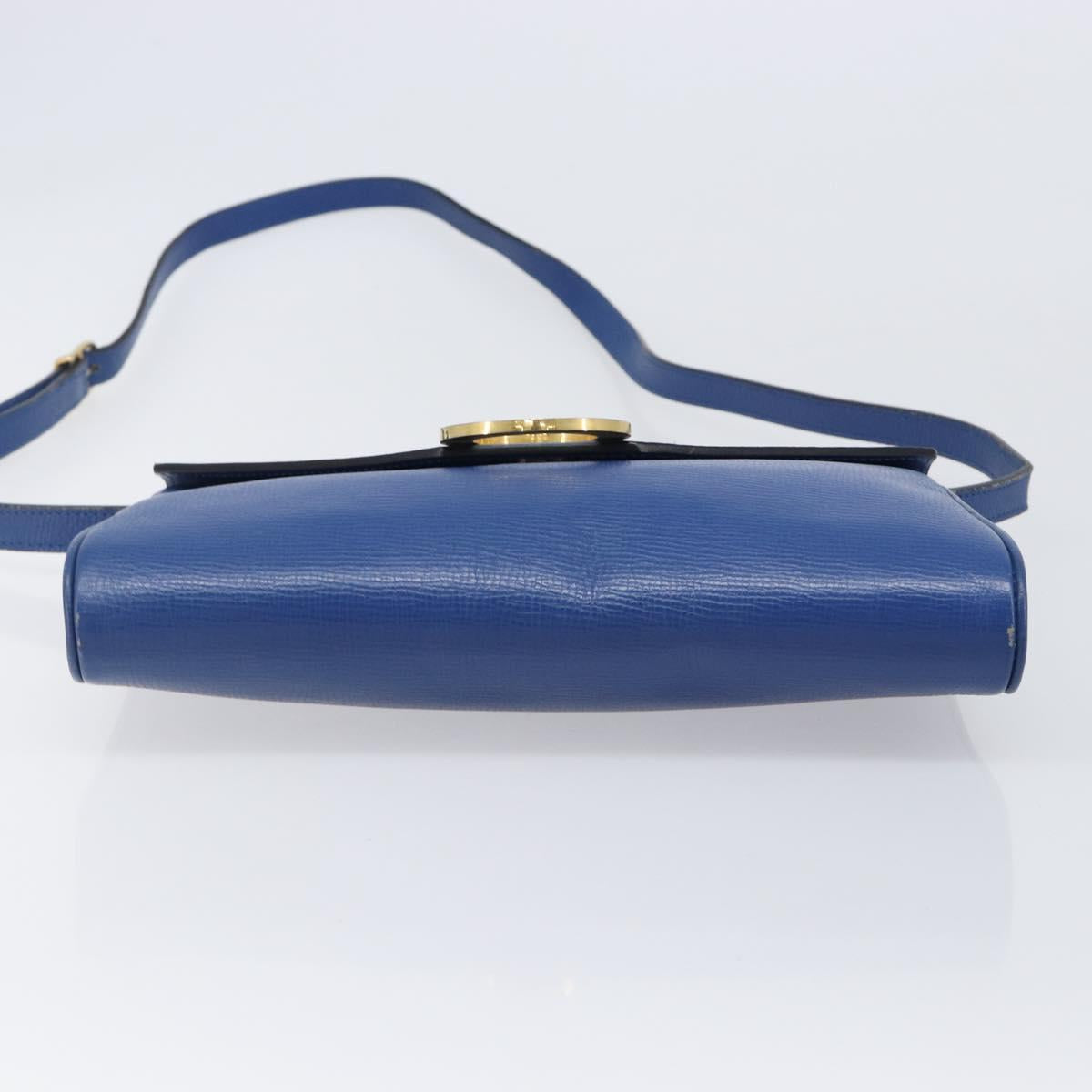 CELINE Circle Shoulder Bag Leather Blue Gold Auth 202918A