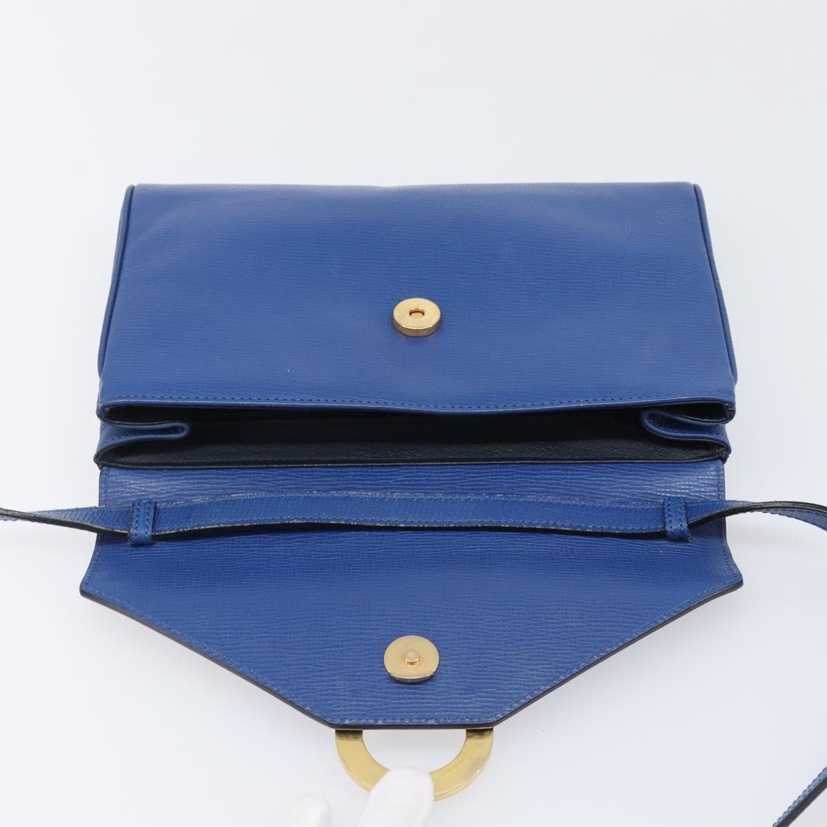 CELINE Circle Shoulder Bag Leather Blue Gold Auth 202918A