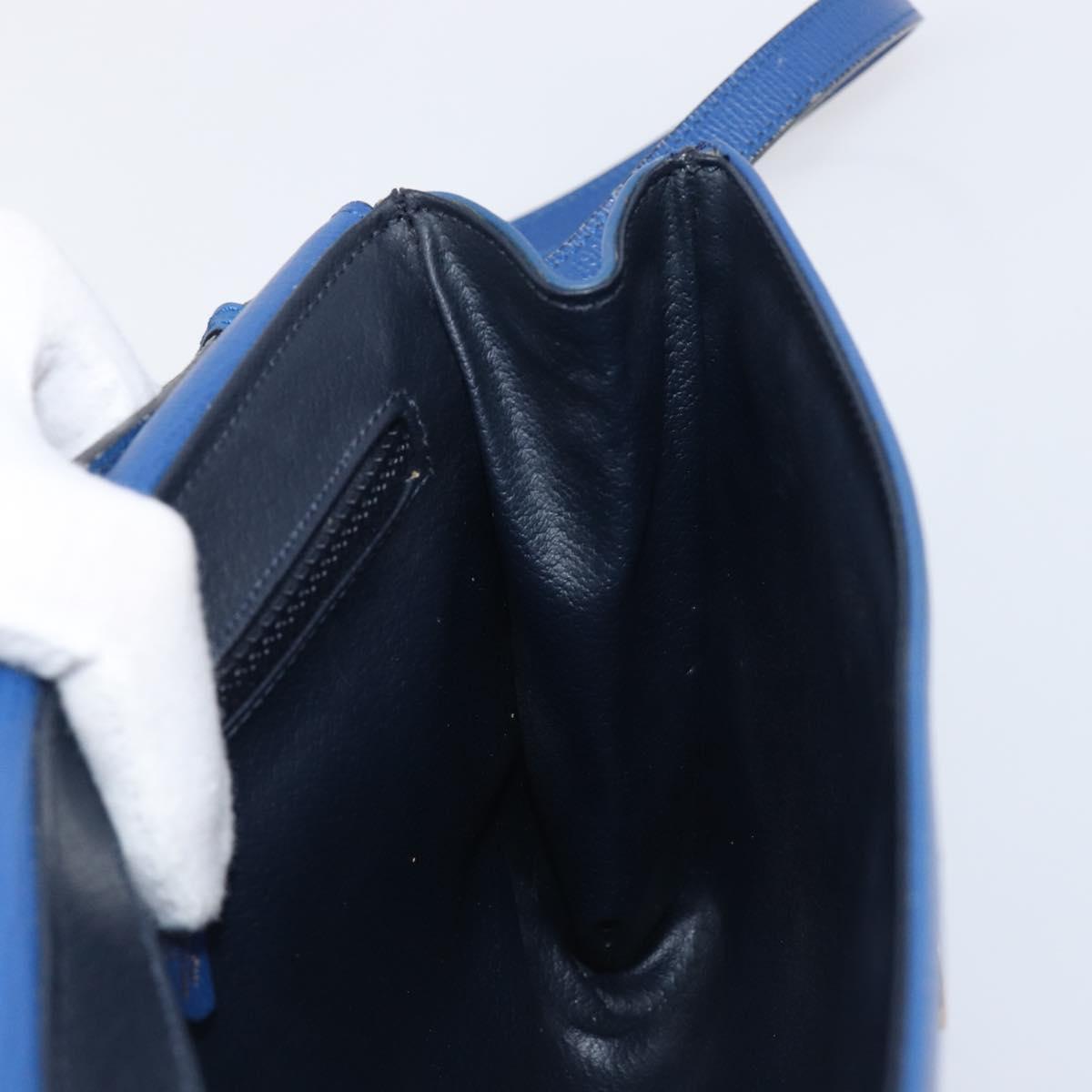 CELINE Circle Shoulder Bag Leather Blue Gold Auth 202918A