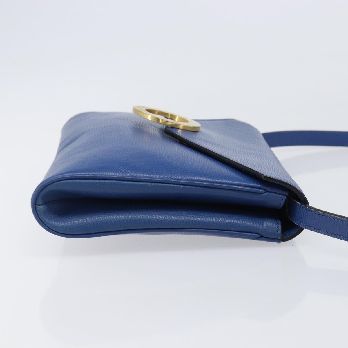 CELINE Circle Shoulder Bag Leather Blue Gold Auth 202918A