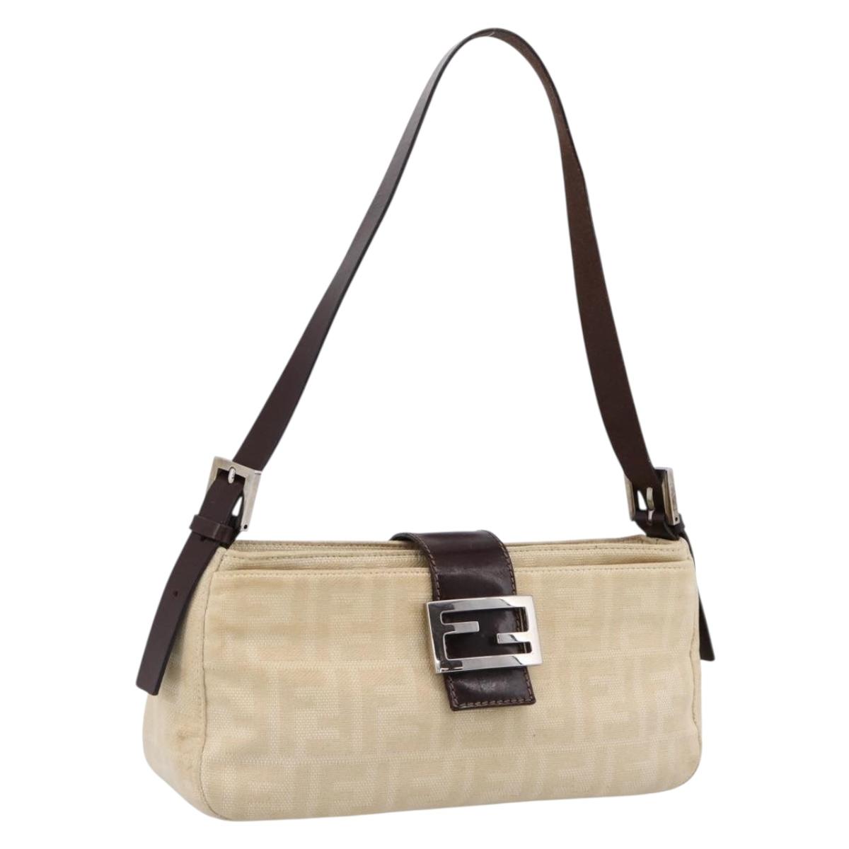 FENDI Zucca Canvas Mamma Baguette Shoulder Bag Beige Silver Auth 202919V