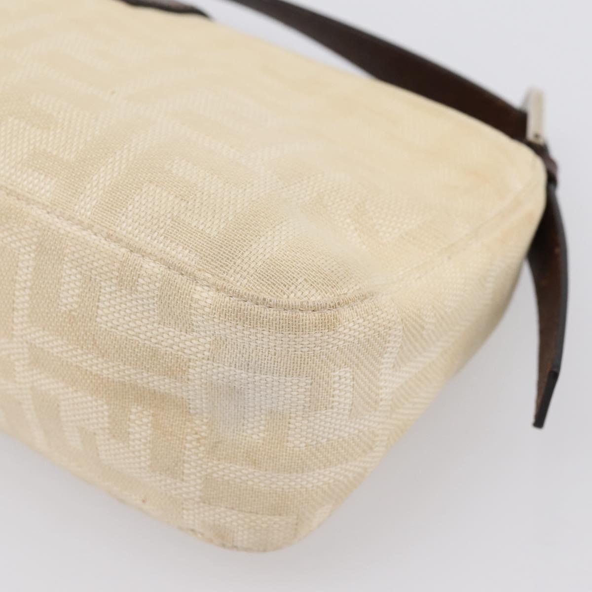 FENDI Zucca Canvas Mamma Baguette Shoulder Bag Beige Silver Auth 202919V