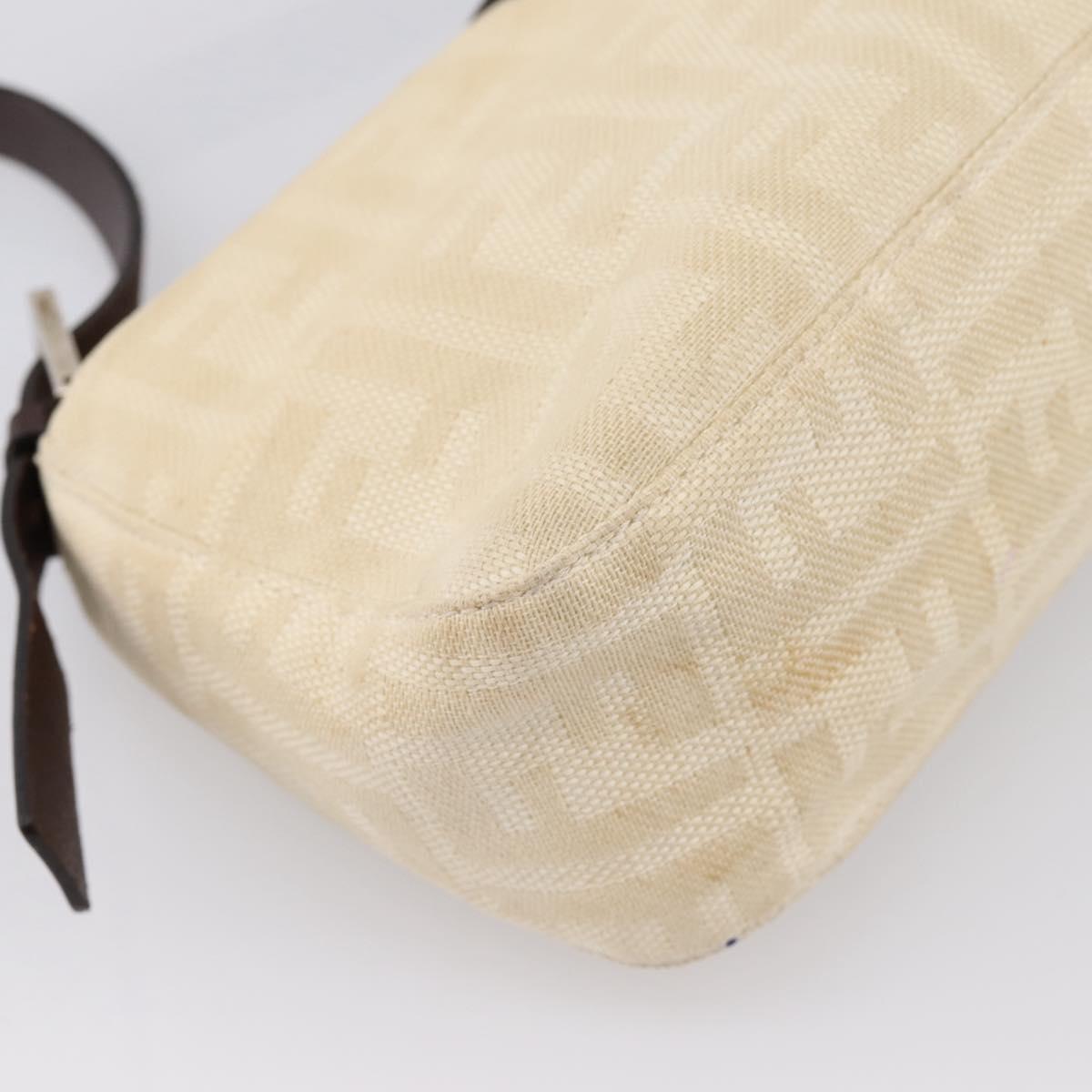FENDI Zucca Canvas Mamma Baguette Shoulder Bag Beige Silver Auth 202919V