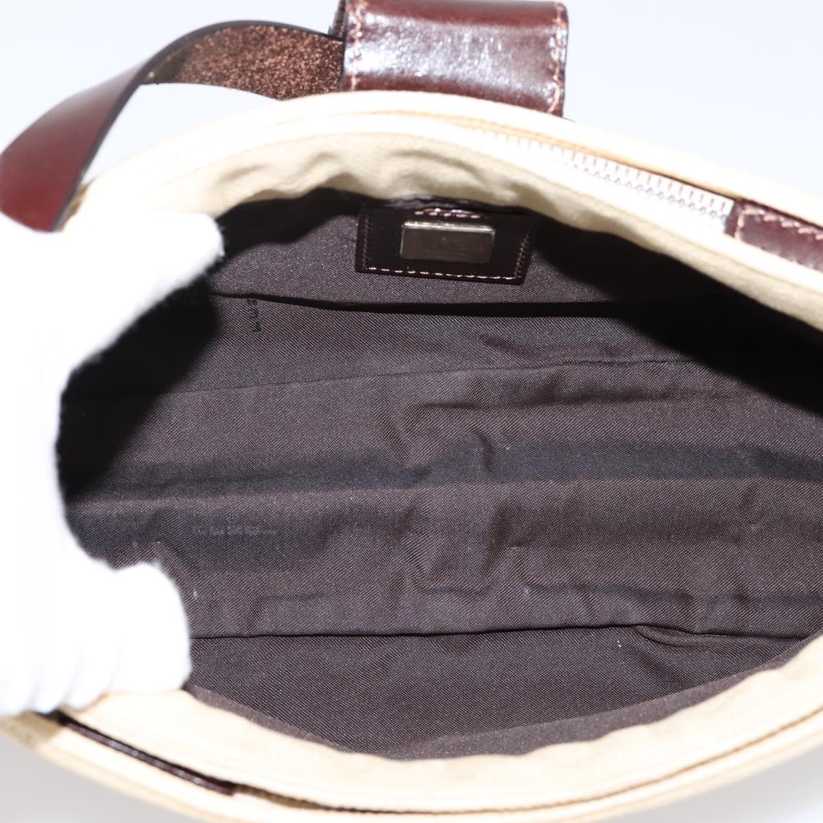 FENDI Zucca Canvas Mamma Baguette Shoulder Bag Beige Silver Auth 202919V