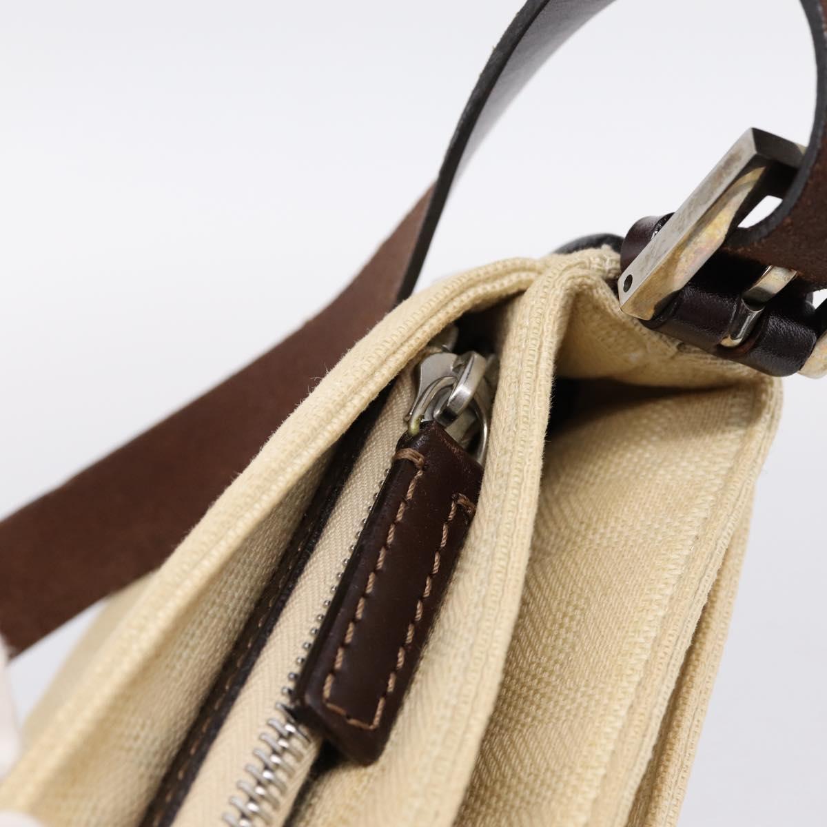 FENDI Zucca Canvas Mamma Baguette Shoulder Bag Beige Silver Auth 202919V