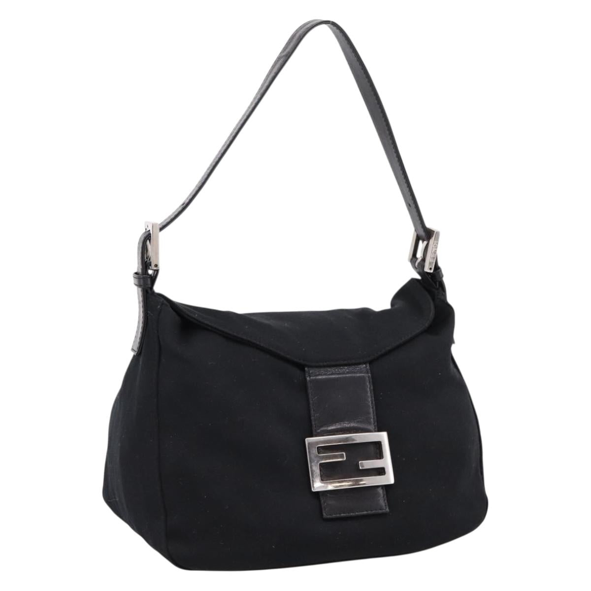FENDI Mamma Baguette Shoulder Bag Cotton jersey Black Silver Auth 202920