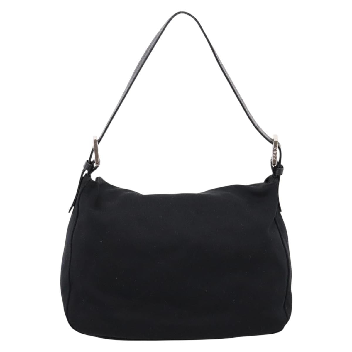 FENDI Mamma Baguette Shoulder Bag Cotton jersey Black Silver Auth 202920