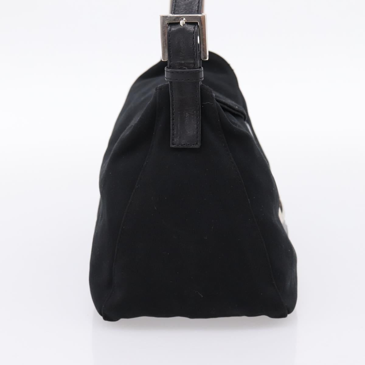 FENDI Mamma Baguette Shoulder Bag Cotton jersey Black Silver Auth 202920