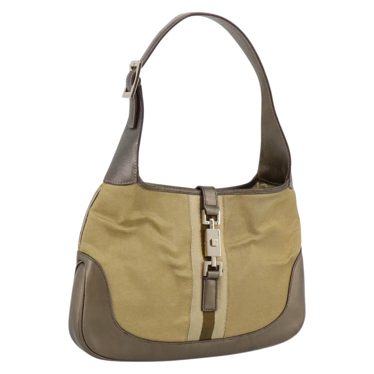 GUCCI Jackie Sherry Line Shoulder Bag Canvas Beige Gold 001 3306 Auth 202921A