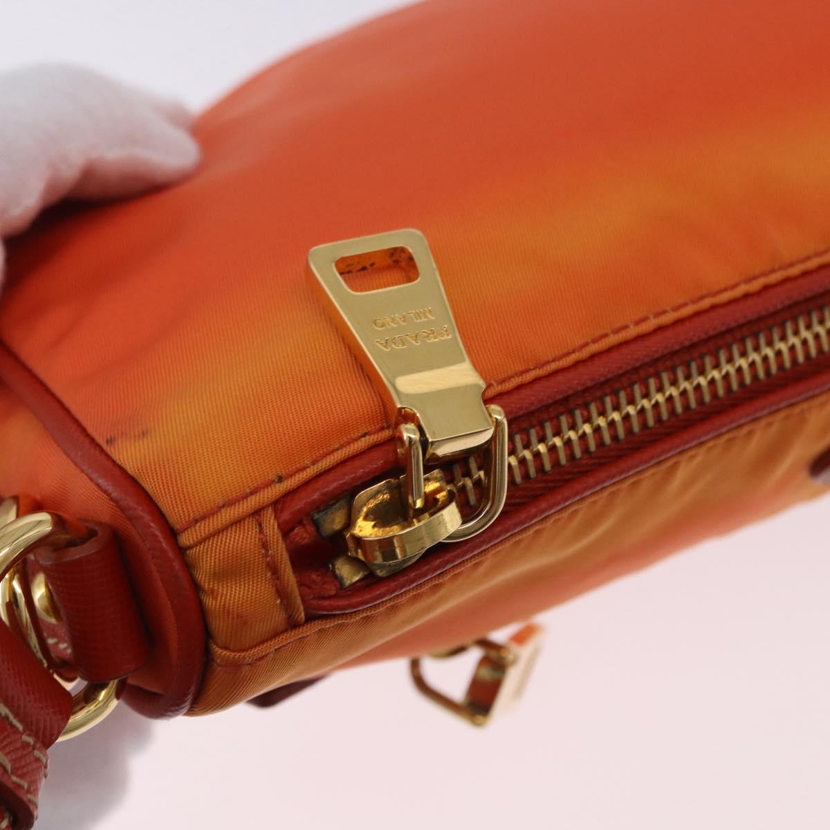 PRADA Shoulder Bag Nylon Orange Gold Auth 202922A
