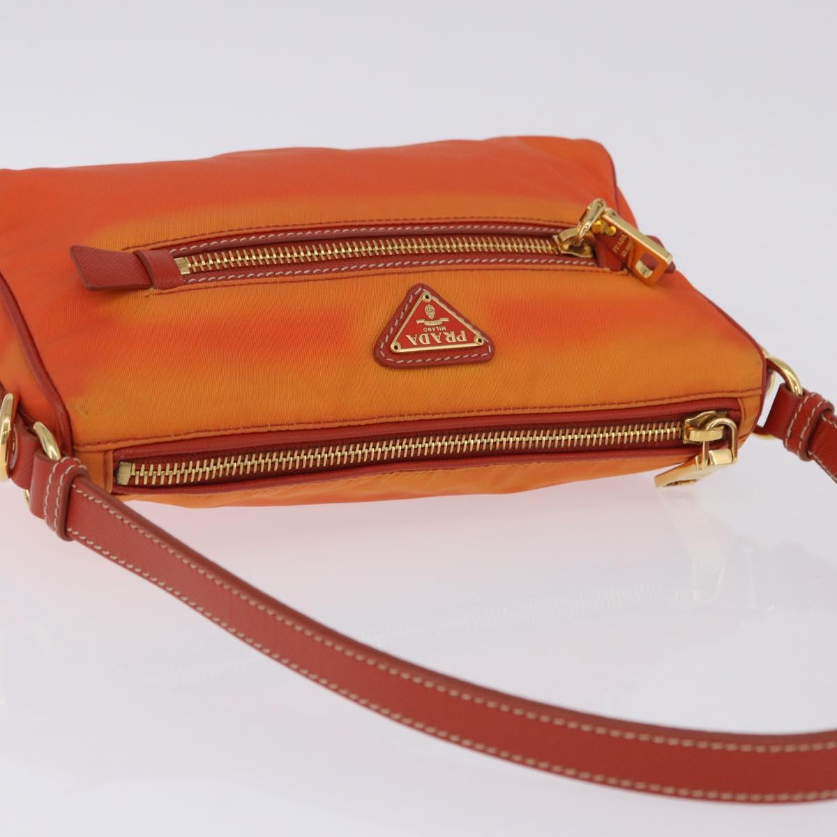 PRADA Shoulder Bag Nylon Orange Gold Auth 202922A