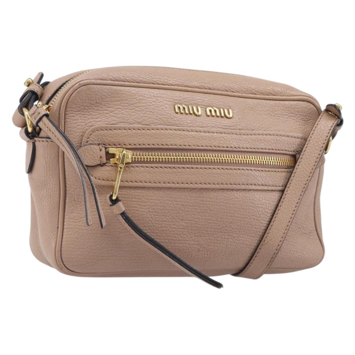 Miu Miu Shoulder Bag Leather Beige Gold Auth 202924A