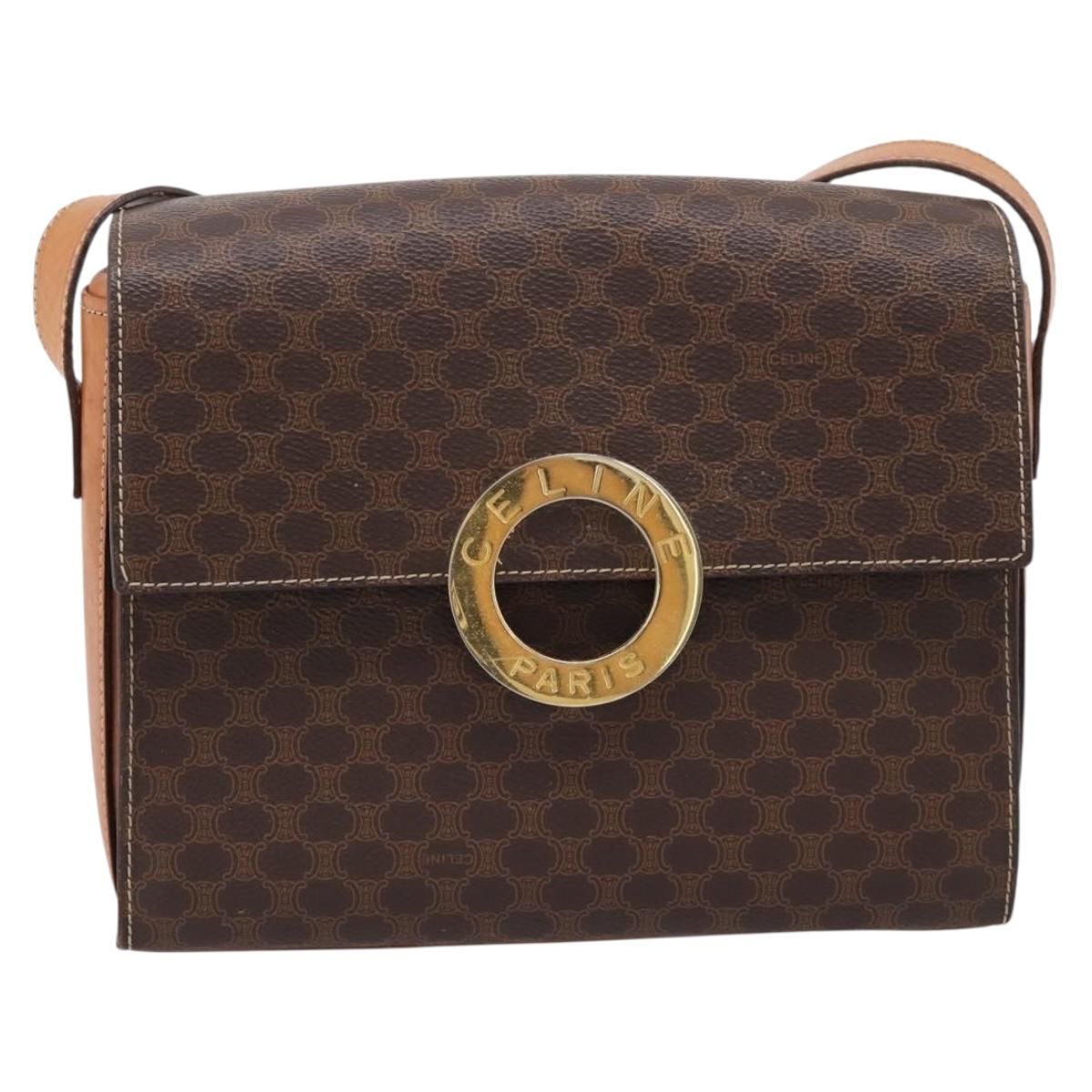 CELINE Macadam Canvas Circle Shoulder Bag PVC Leather Brown Gold Auth 202926