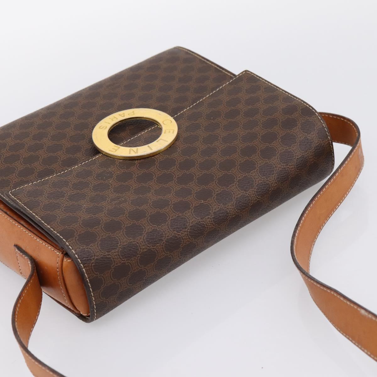 CELINE Macadam Canvas Circle Shoulder Bag PVC Leather Brown Gold Auth 202926