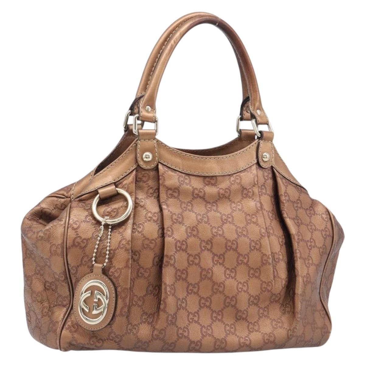GUCCI GG Canvas Guccissima Tote Bag Leather Bronze Gold 211944 Auth 202927V