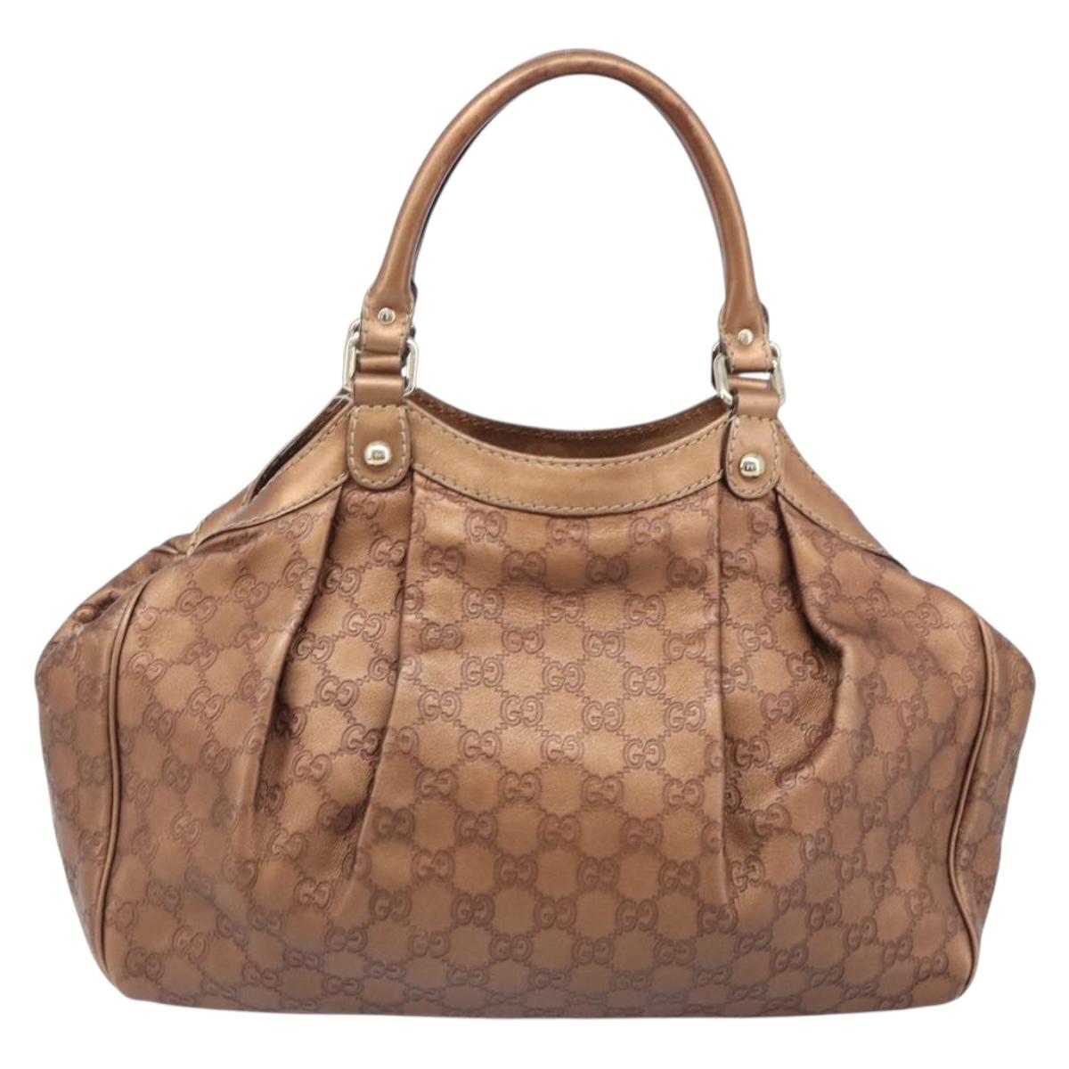 GUCCI GG Canvas Guccissima Tote Bag Leather Bronze Gold 211944 Auth 202927V