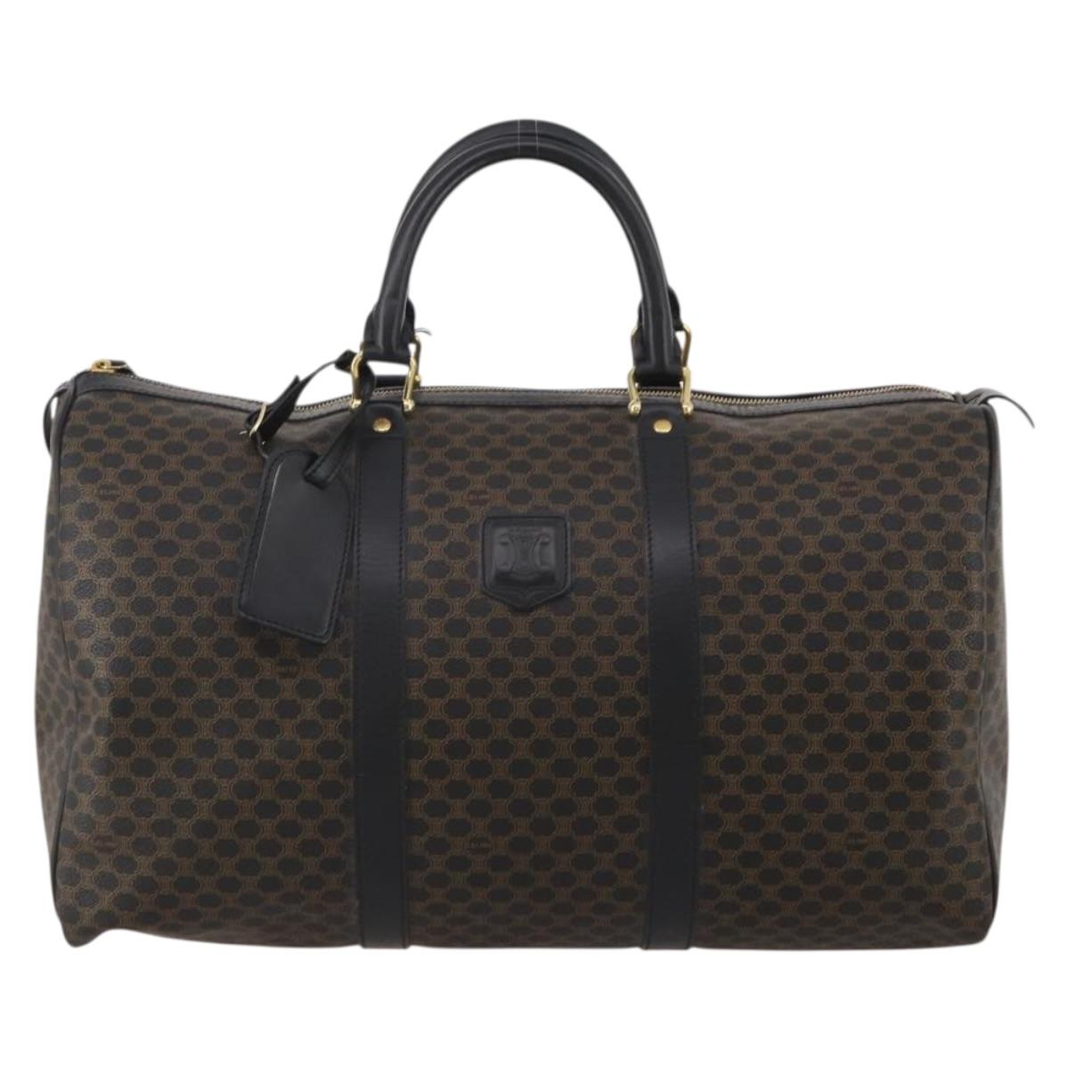 CELINE Macadam Canvas Boston Bag PVC Leather Black Gold Auth 202929V