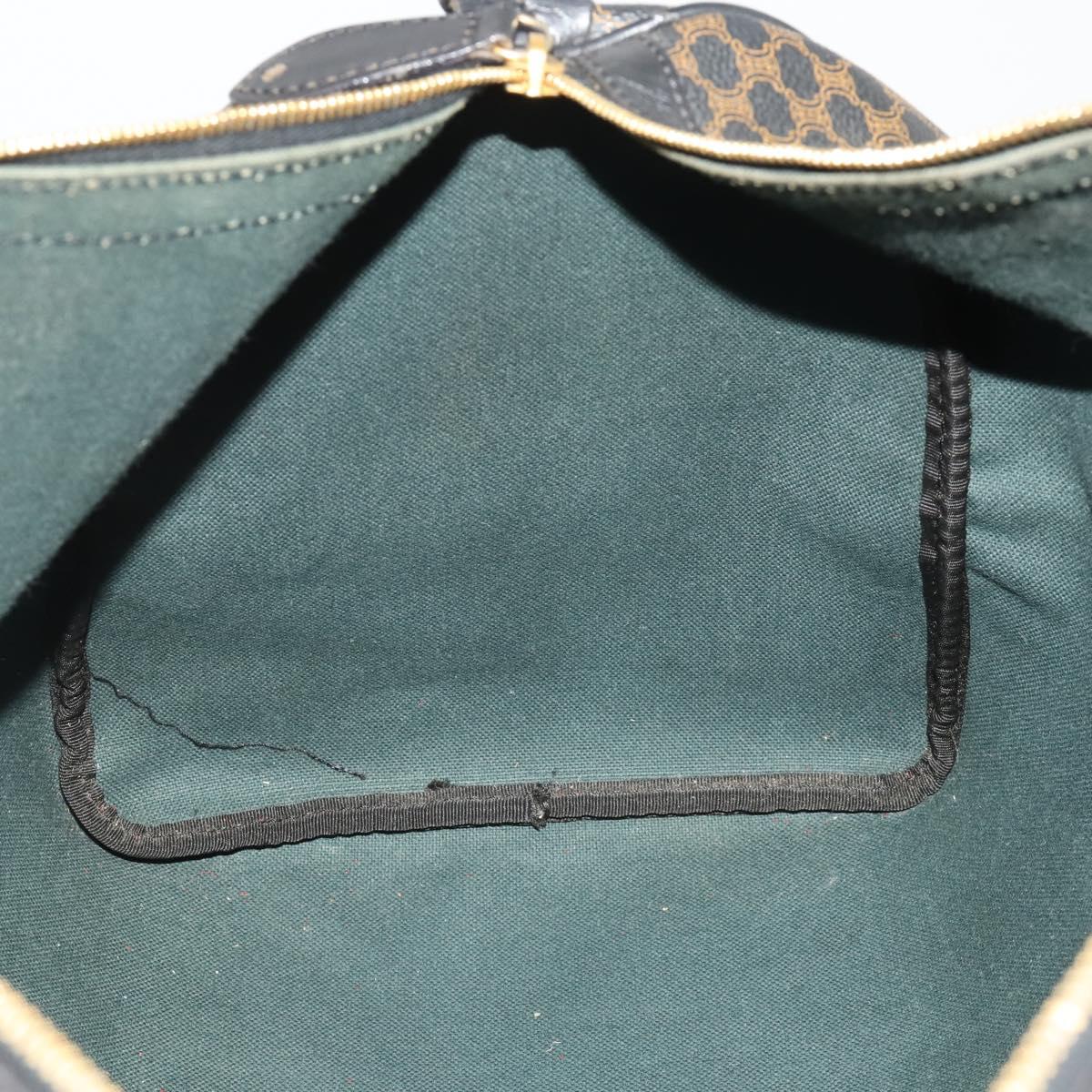 CELINE Macadam Canvas Boston Bag PVC Leather Black Gold Auth 202929V
