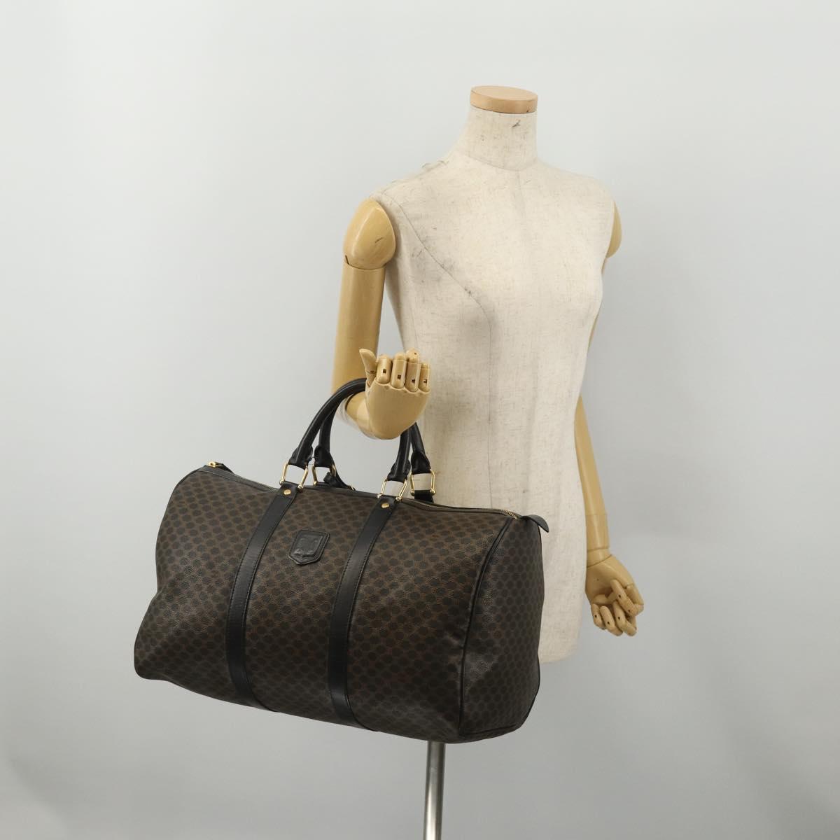 CELINE Macadam Canvas Boston Bag PVC Leather Black Gold Auth 202929V