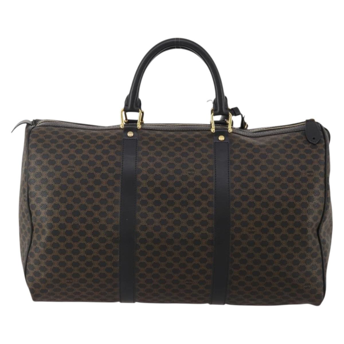 CELINE Macadam Canvas Boston Bag PVC Leather Black Gold Auth 202929V