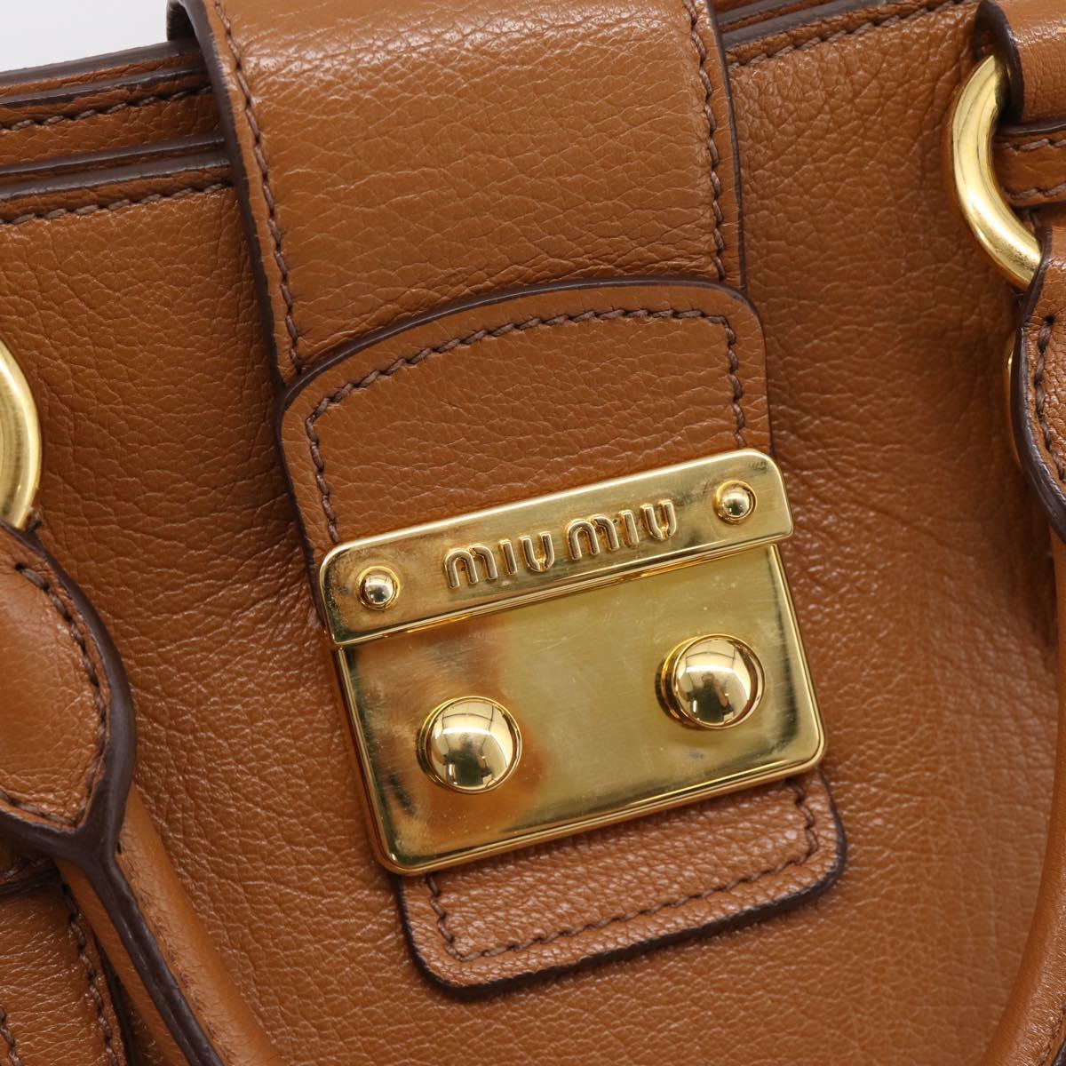 Miu Miu Hand Bag Leather 2way Brown Gold Auth 202932V