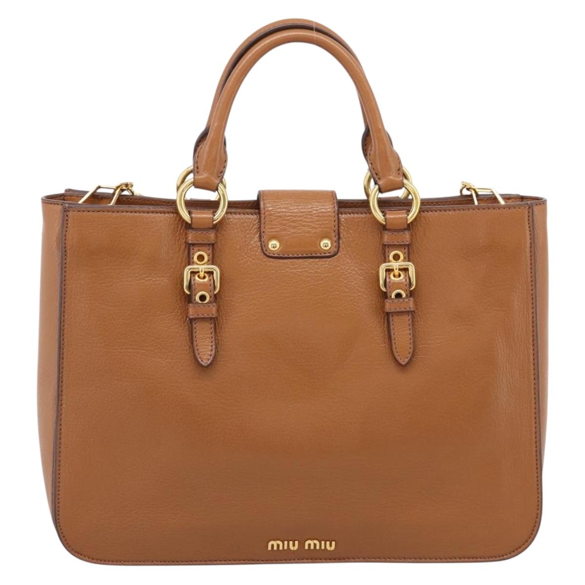 Miu Miu Hand Bag Leather 2way Brown Gold Auth 202932V